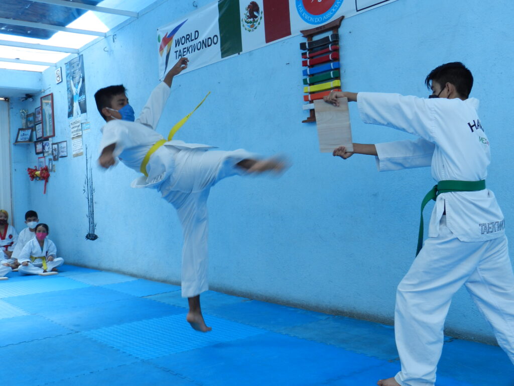 Niño taekwondo rompimiento